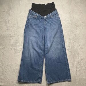 Gap Maternity Jeans Women 27/4 Short Blue Wide Leg Full Belly Panel